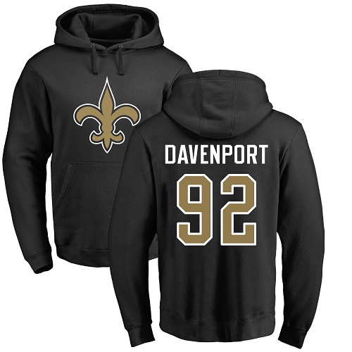 Men New Orleans Saints Black Marcus Davenport Name and Number Logo NFL Football #92 Pullover Hoodie Sweatshirts